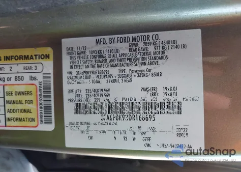 2013 Ford Fusion Titanium из США, поврежденный, VIN 3FA6P0K93DR168695